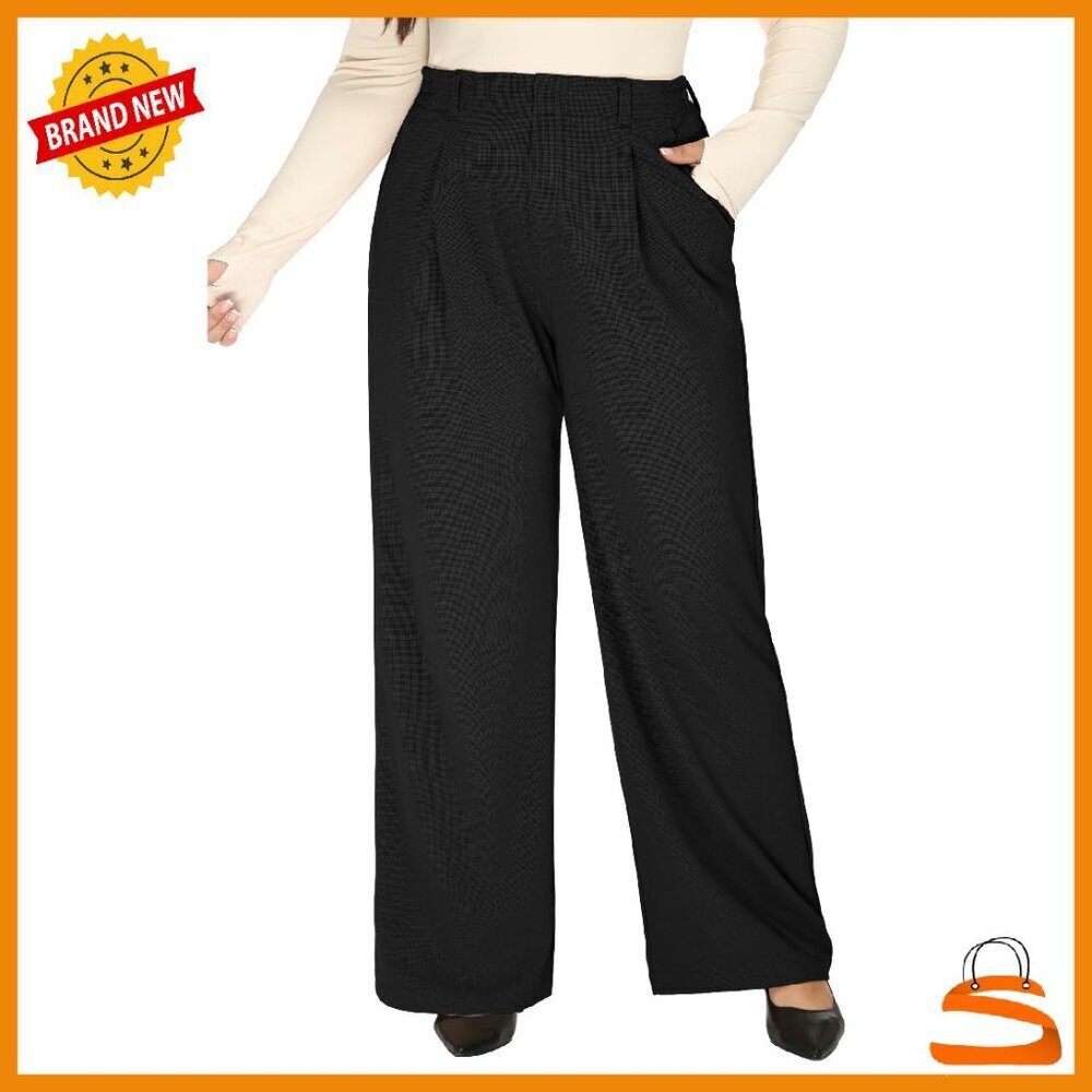 Plus Size Stretchy Work Pants High Waisted Wide Leg Pull On